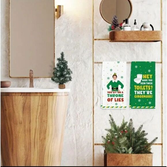 Elf Christmas KITCHEN TOWELS SET OF 2 - Picture 2 of 5
